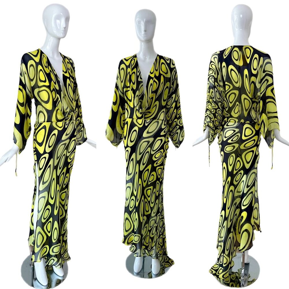 ROBERTO CAVALLI 2001 Vintage Runway Silk Psychedelic Maxi Gown Y2K Long Dress